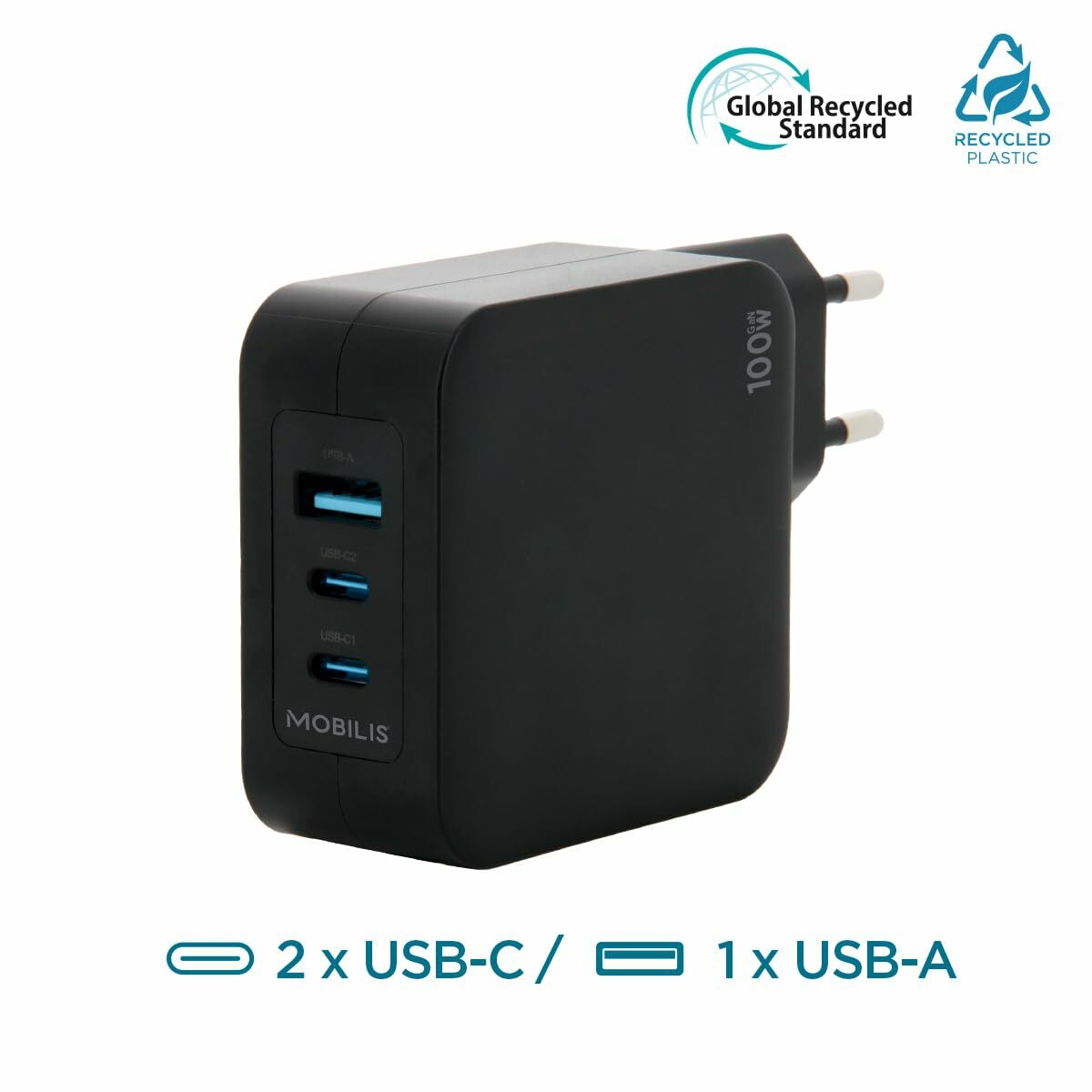 Charger 100W 2USB C 1USBA GaN cable 100W