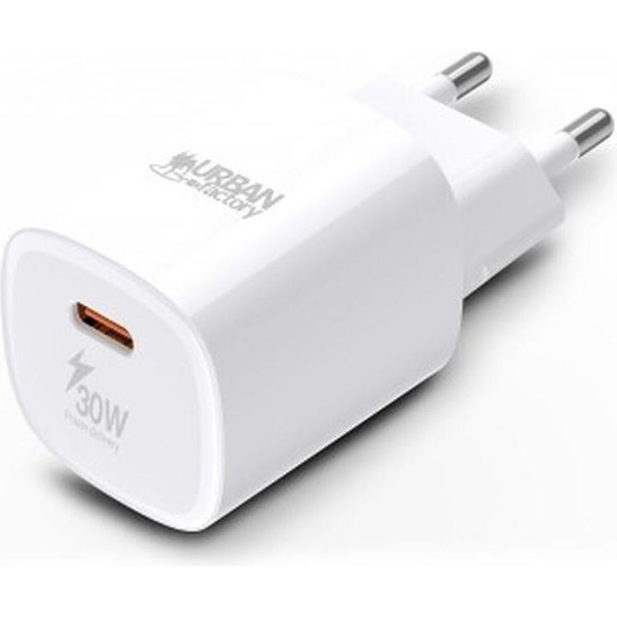 URBAN FACTORY CYCLEE ECO Chargeur USB-C 30W GaN en plastique recyclé R-PC Version EU Blanc