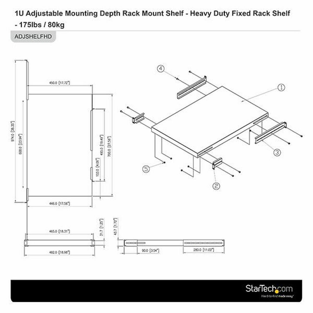 1U Adjustable Depth Rack Mount Shelf