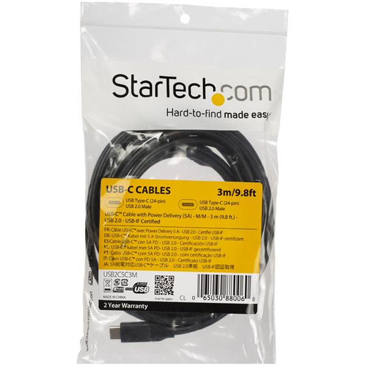 Cable USB-C w/5A PD - USB 2.0 - 3m 10ft