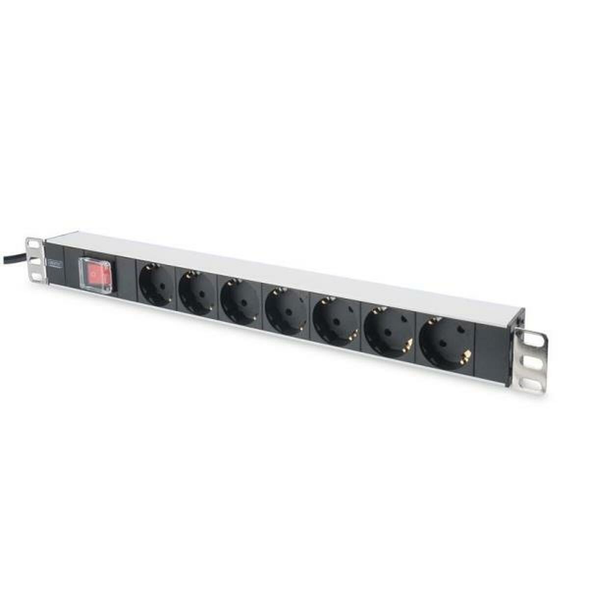 Digitus Bloc multiprise avec profilé en aluminium et interrupteur, prise électrique a contact de protection avec 7 sorties, connecteur a contact de pr