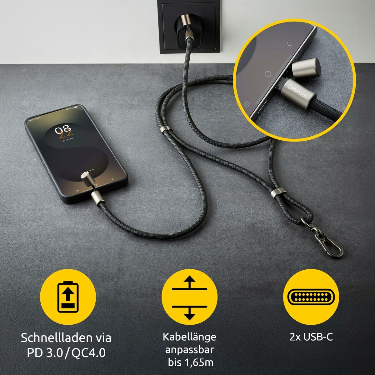 INTENSO Lanière de chargement pour téléphone portable noire