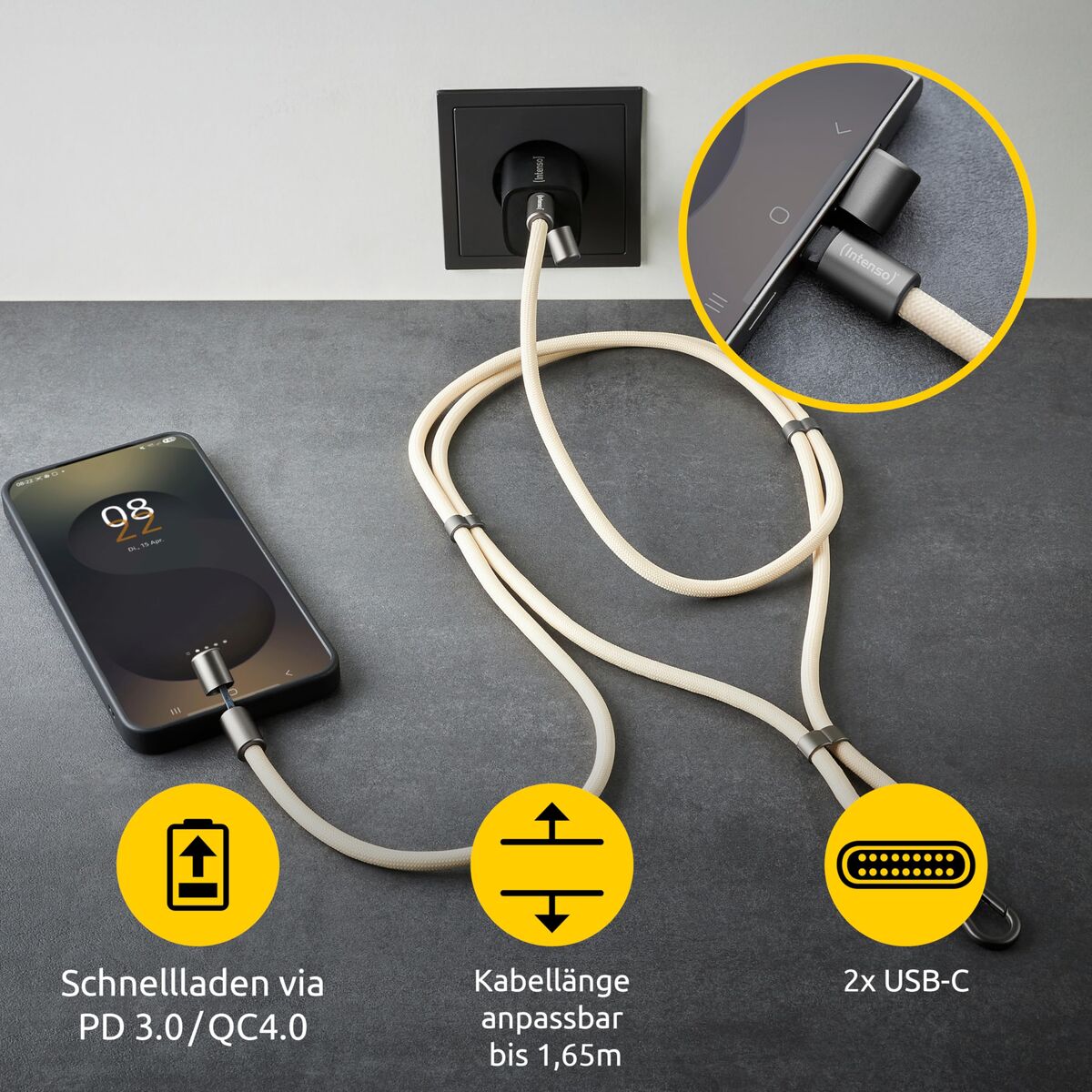 INTENSO Lanière de chargement pour téléphone portable beige