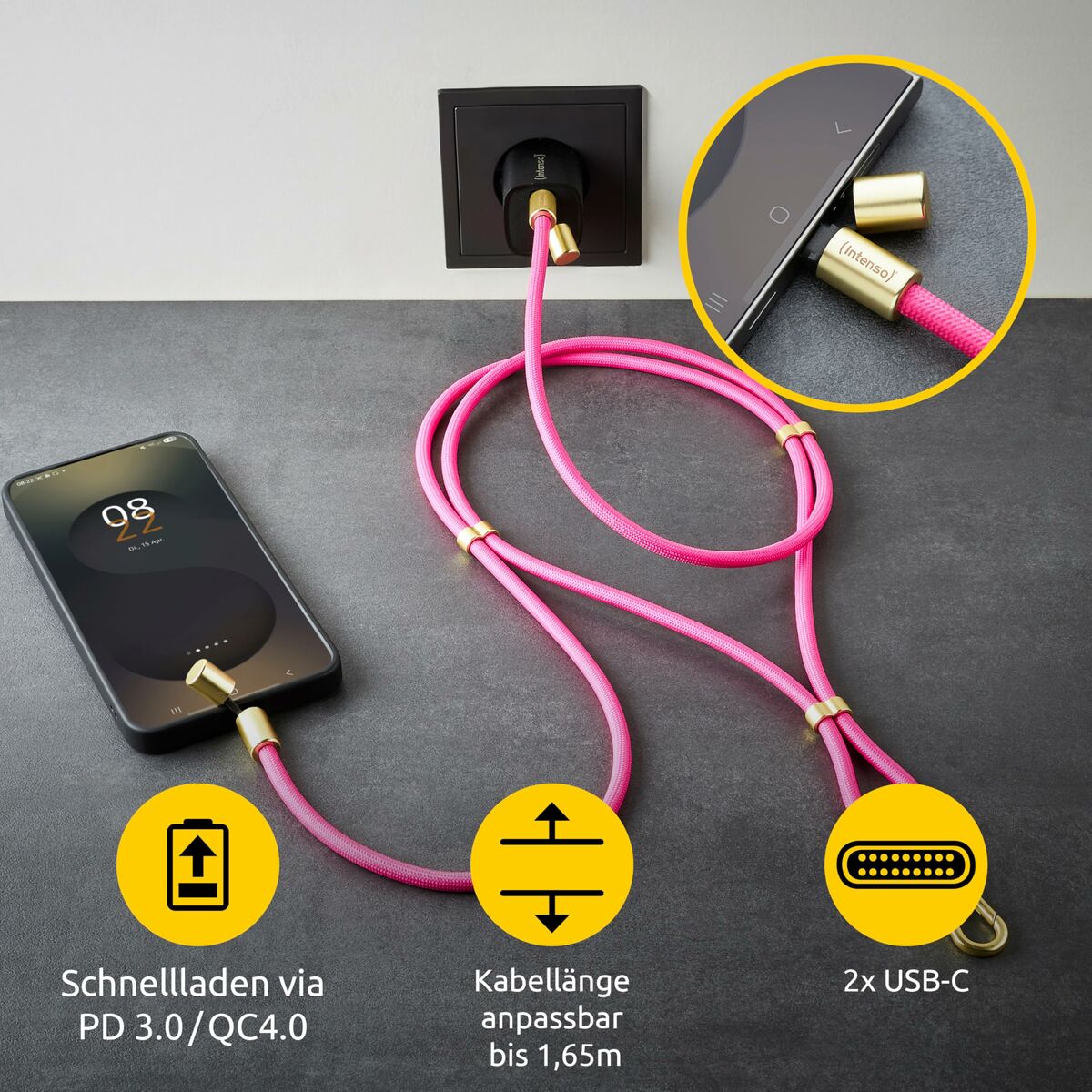 INTENSO Lanière de chargement pour téléphone portable rose f