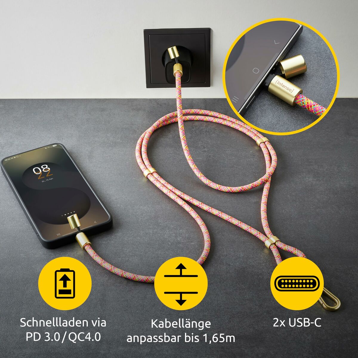 INTENSO Lanière de chargement pour téléphone portable mélang