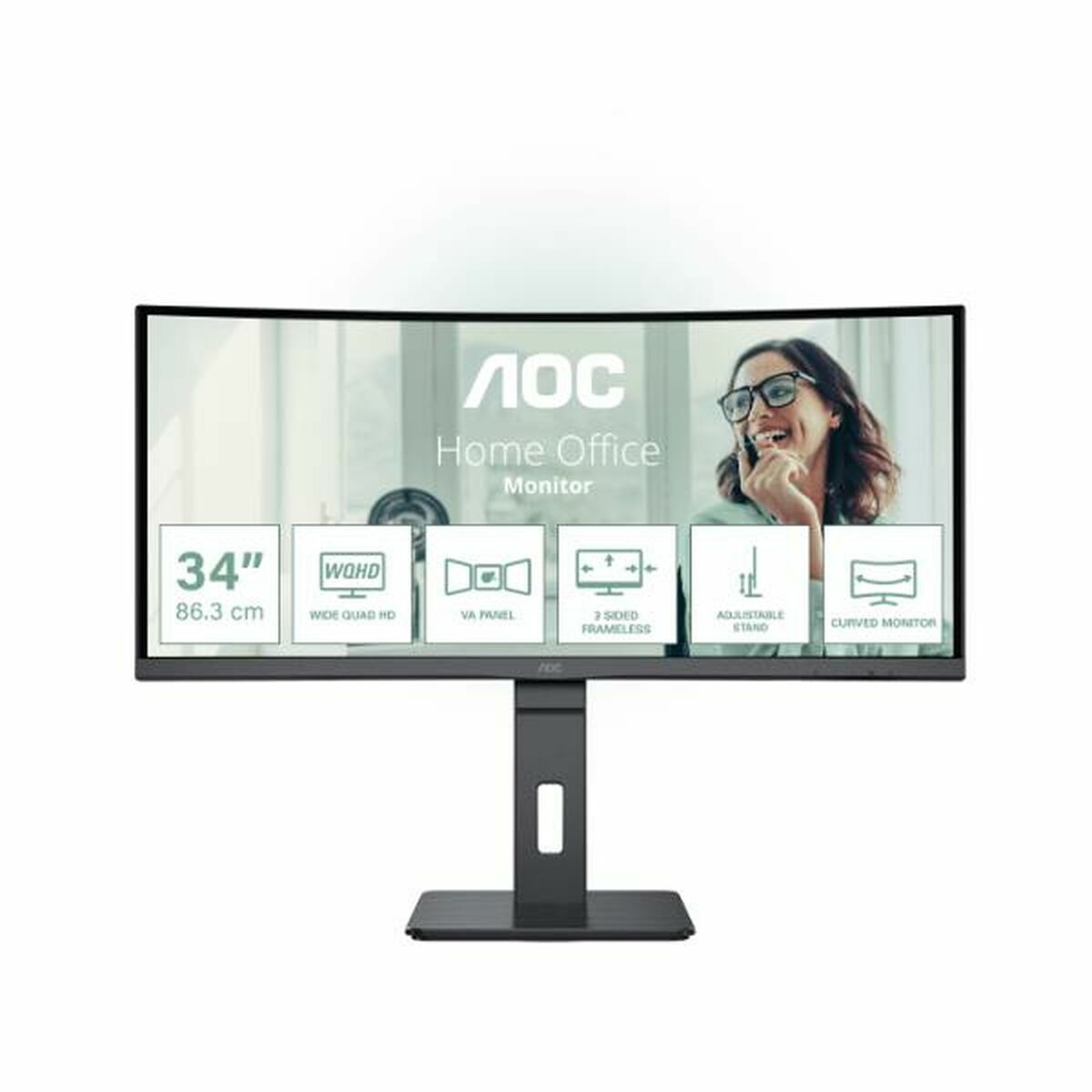 AOC CU34P3CV écran incurvé- 34" - 3440 x 1440 UWQHD @ 100 Hz - VA - 300 cd/m² - 3000:1 - 4ms - HDMI, DP, USB-C - HAS - Haut parleurs