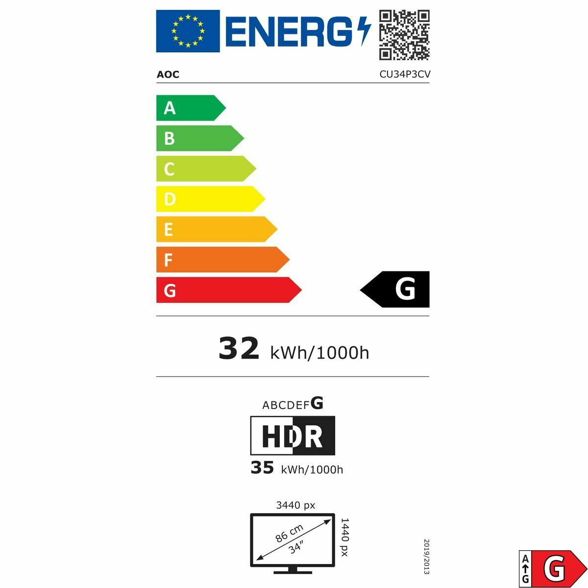 AOC CU34P3CV écran incurvé- 34" - 3440 x 1440 UWQHD @ 100 Hz - VA - 300 cd/m² - 3000:1 - 4ms - HDMI, DP, USB-C - HAS - Haut parleurs