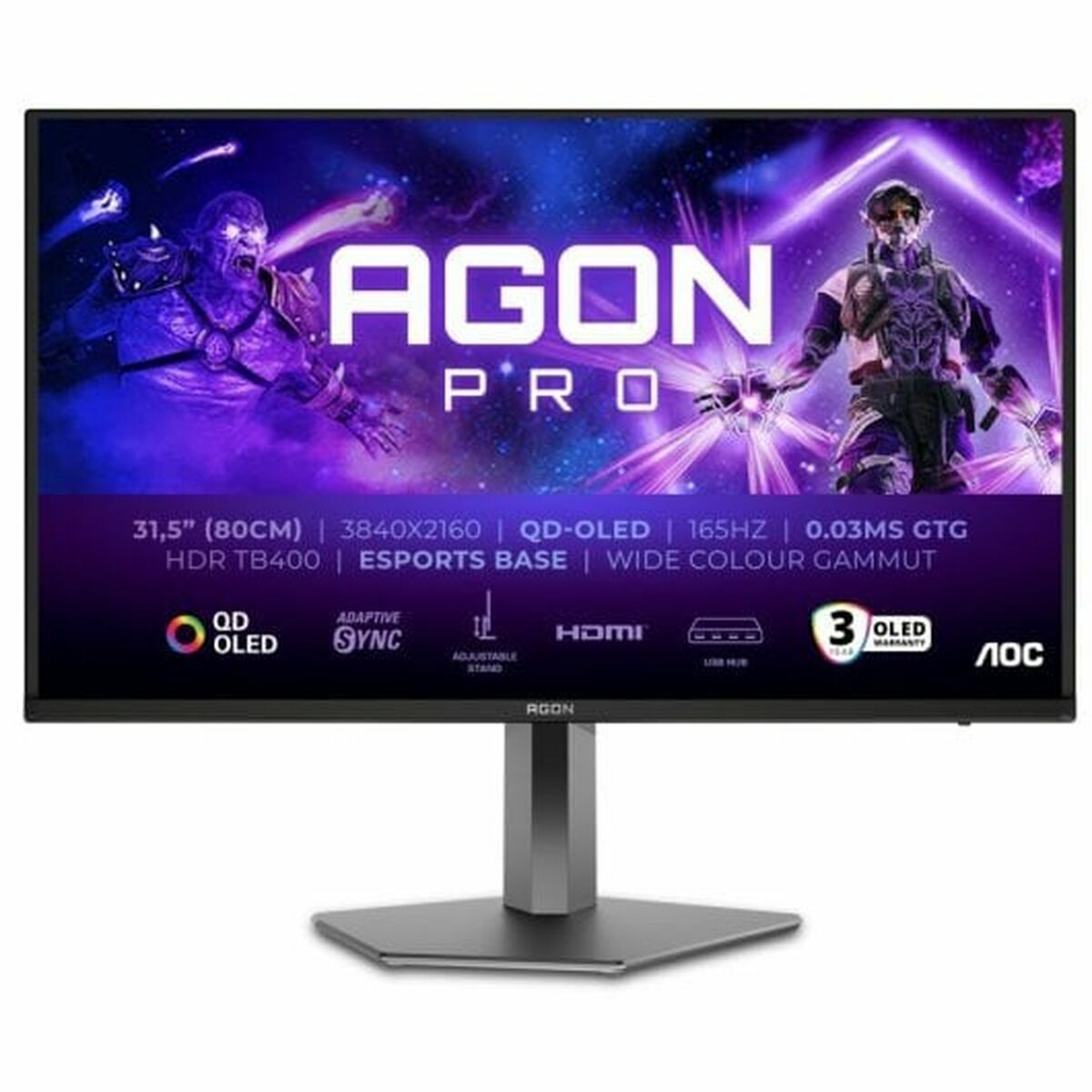 AOC AG326UD 31.5p 3840x2160 QD OLED 130mm AGON PRO QD OLED UHD 4K 31.5p 165Hz HDR TB400 HDMI2.1 3xUSB 3.2
