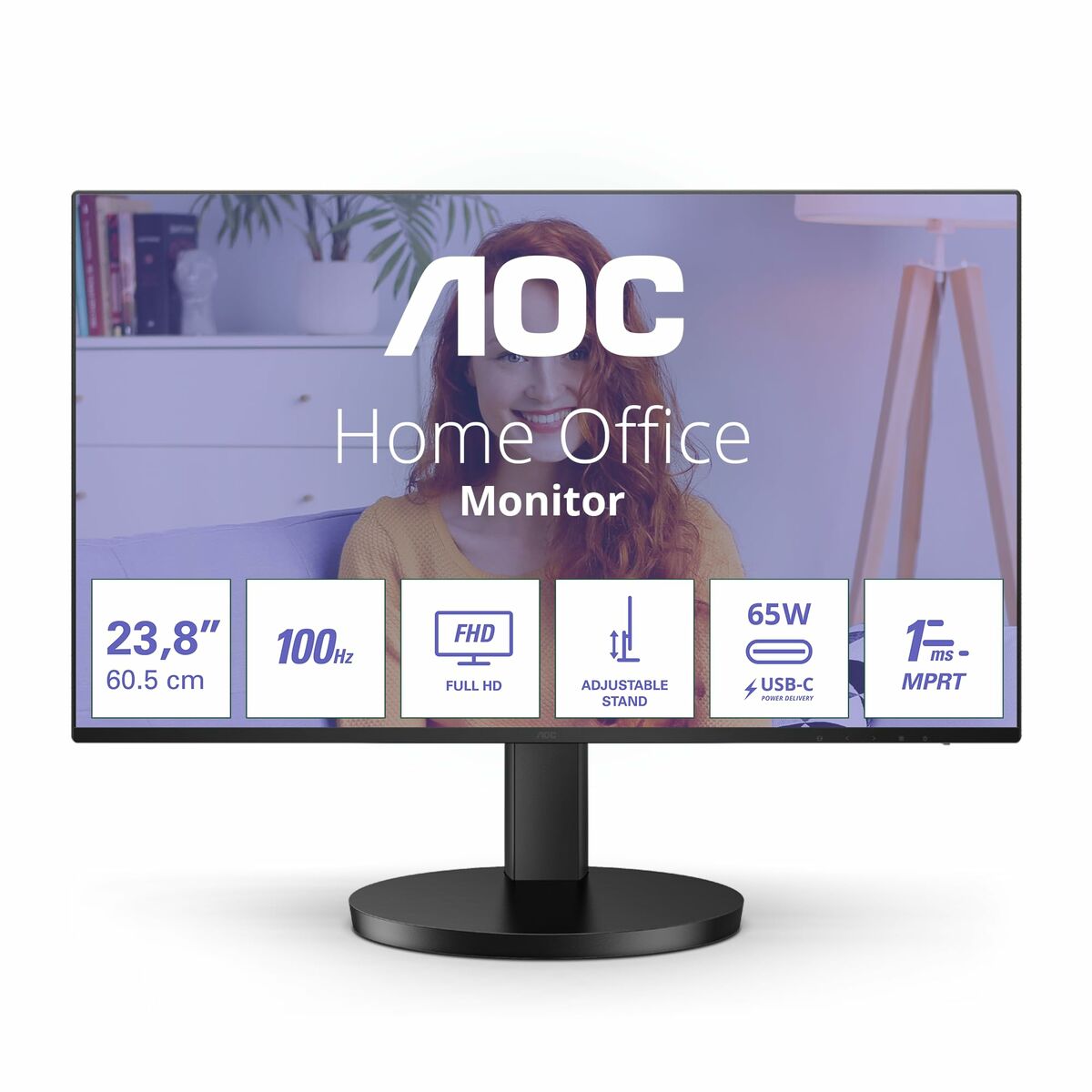 AOC 24B3CF2 - Écran 24" -1920 x 1080 Full HD (1080p) @ 100 Hz - IPS - 250 cd/m² - 1300:1 - 1 ms - HDMI, USB-C - haut-parleurs - noir