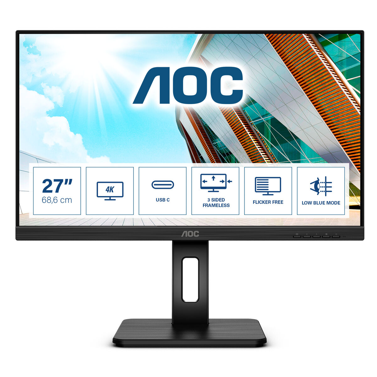 "AOC U27P2CA écran plat de PC 68,6 cm (27"") 3840 x 2160 pixels 4K Ultra HD LED Noir"