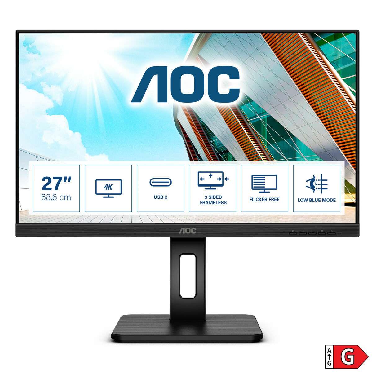"AOC U27P2CA écran plat de PC 68,6 cm (27"") 3840 x 2160 pixels 4K Ultra HD LED Noir"