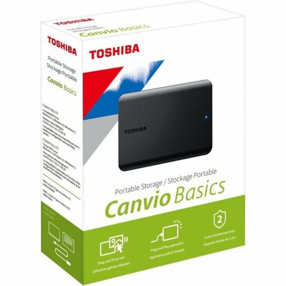"Toshiba Canvio Basics disque dur externe 2 To 2.5"" USB Type-A / Micro-USB B 2.0/3.2 Gen 1 (3.1 Gen 1) Noir"