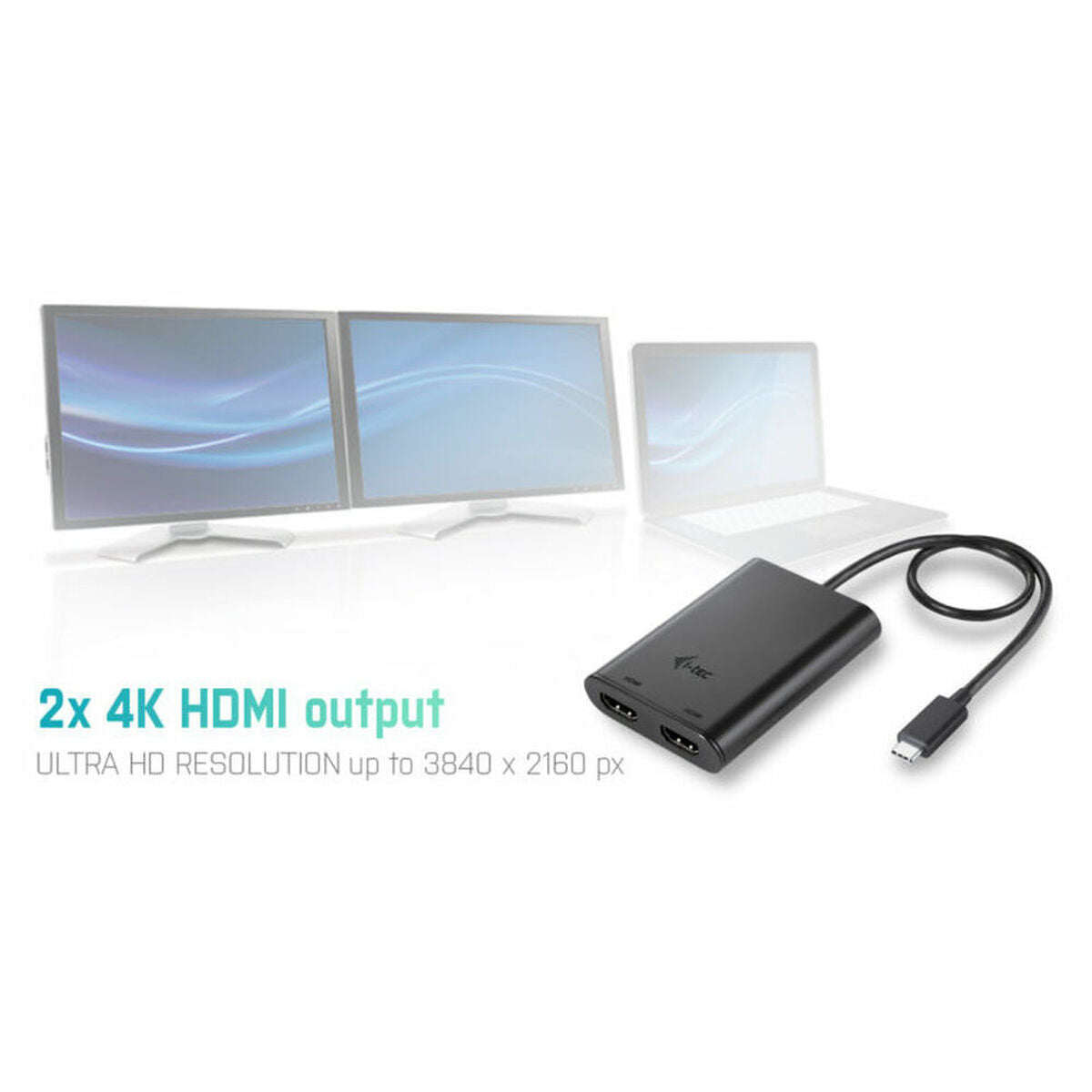 I-TEC USB C to Dual HDMI Port VideoAdapter 2xHDMI Port 4K Ultra HD compatible with Thunderbolt 3