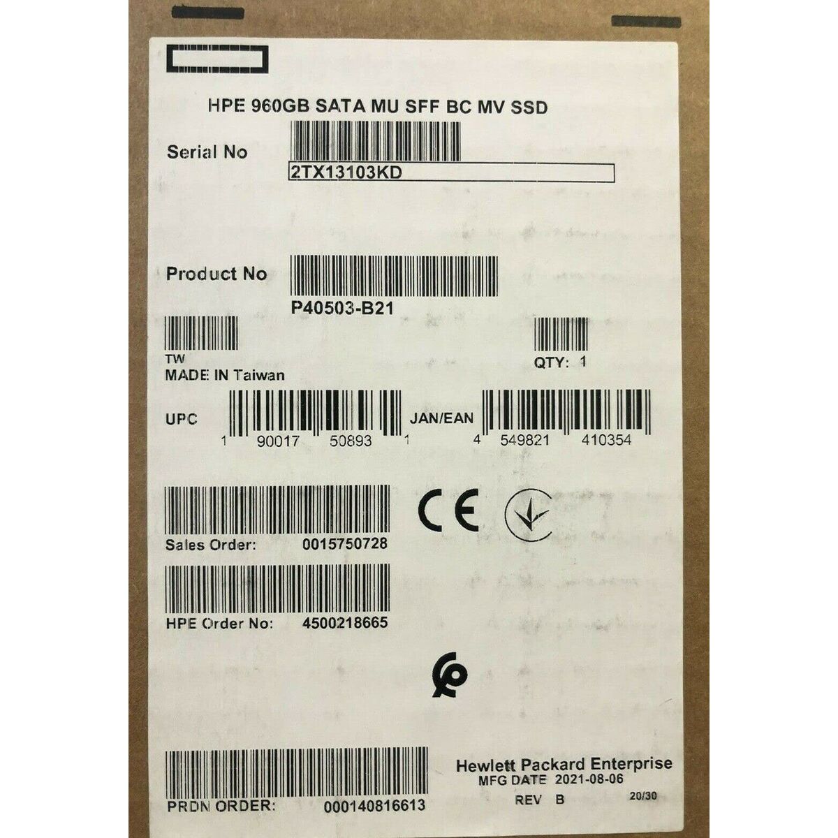 HPE 960GB SATA MU SFF BC MV SSD
