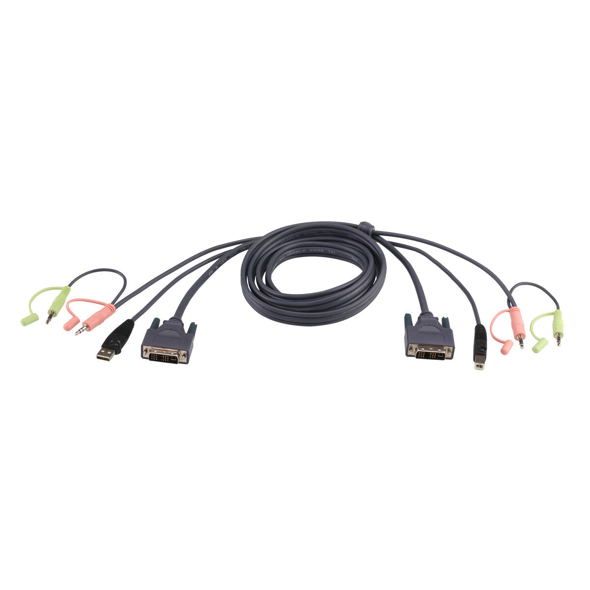 ATEN Câble KVM DVI-I USB Single Link 3m - 3 m - DVI-I - Noir - DVI-I - USB A - 2x3.5mm - DVI-I - USB B - 2x3.5mm - Mâle