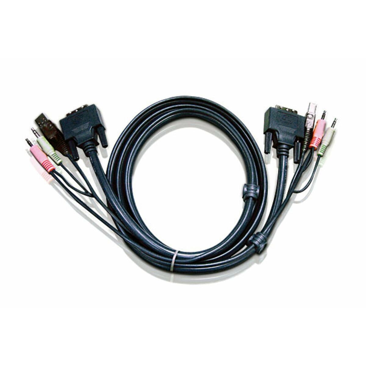 ATEN Câble KVM DVI-I USB Single Link 3m - 3 m - DVI-I - Noir - DVI-I - USB A - 2x3.5mm - DVI-I - USB B - 2x3.5mm - Mâle