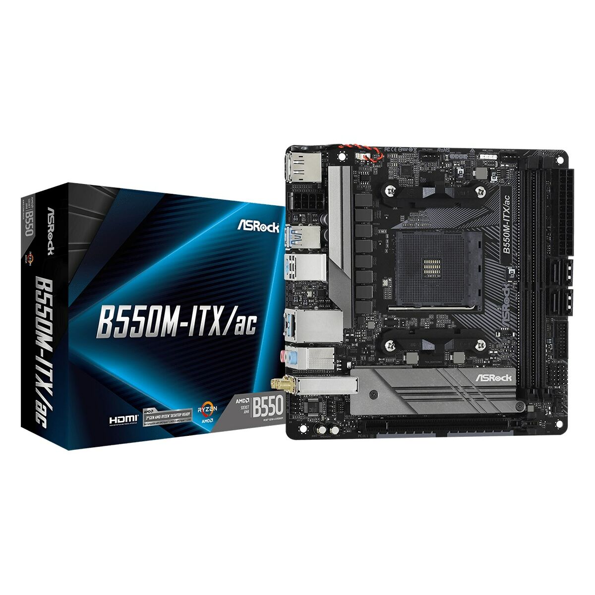 ASRock 90-MXBDH0-A0UAYZ Carte mere B550M ITX avec support AMD Ryzen et Wi-Fi 5