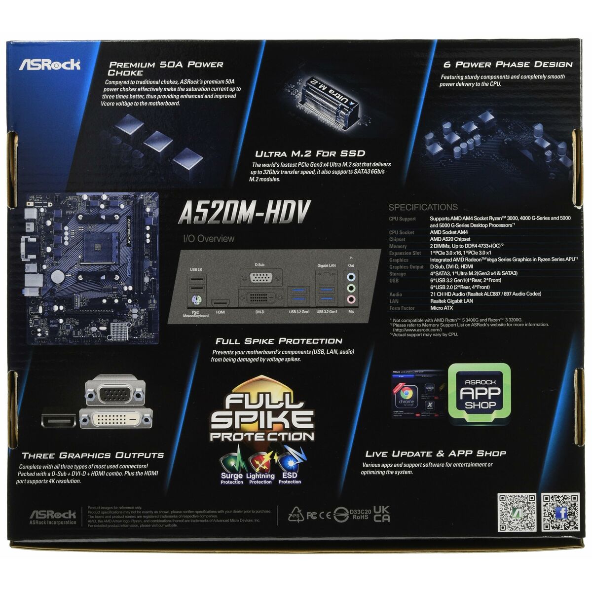 Asrock A520M-HDV Emplacement AM4 micro ATX