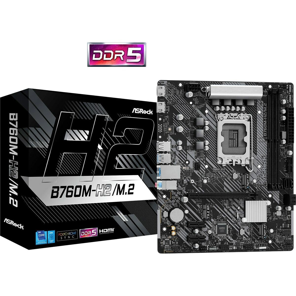 ASRock B760M-H2/M.2 Carte mere Micro ATX avec DDR5 et Ethernet 2.5 Gigabit