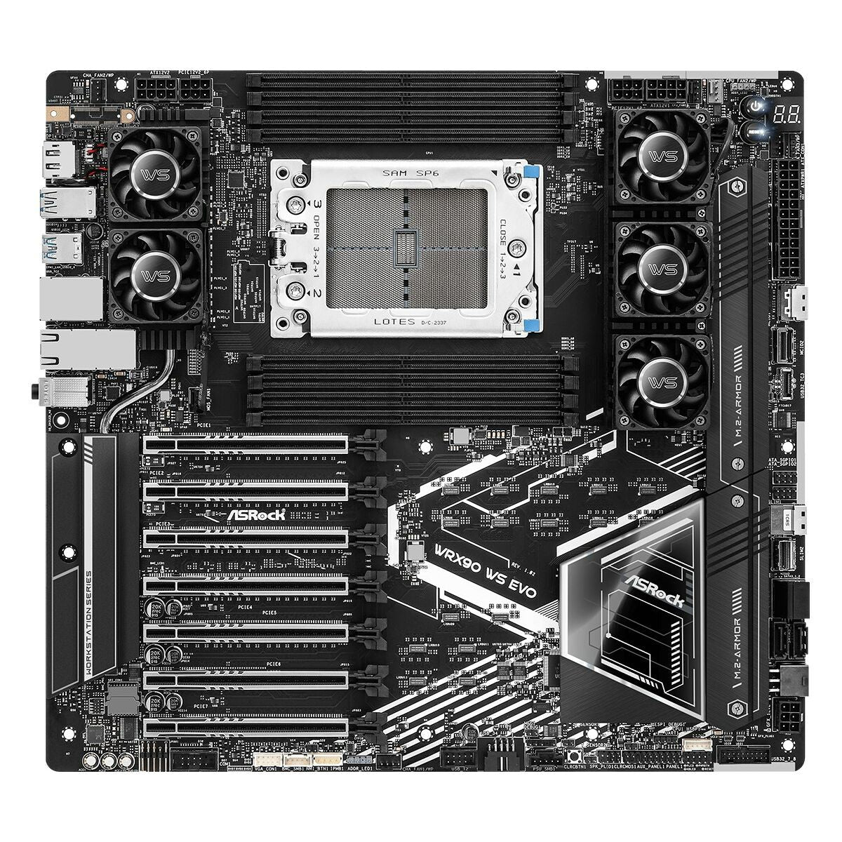 ASRock WRX90 WS EVO, 1xSKT LGA4844, AMD Threadripper PRO 9000, WRX90, SATA, NVMe, 2xM.2, 2x10GbE, IPMI