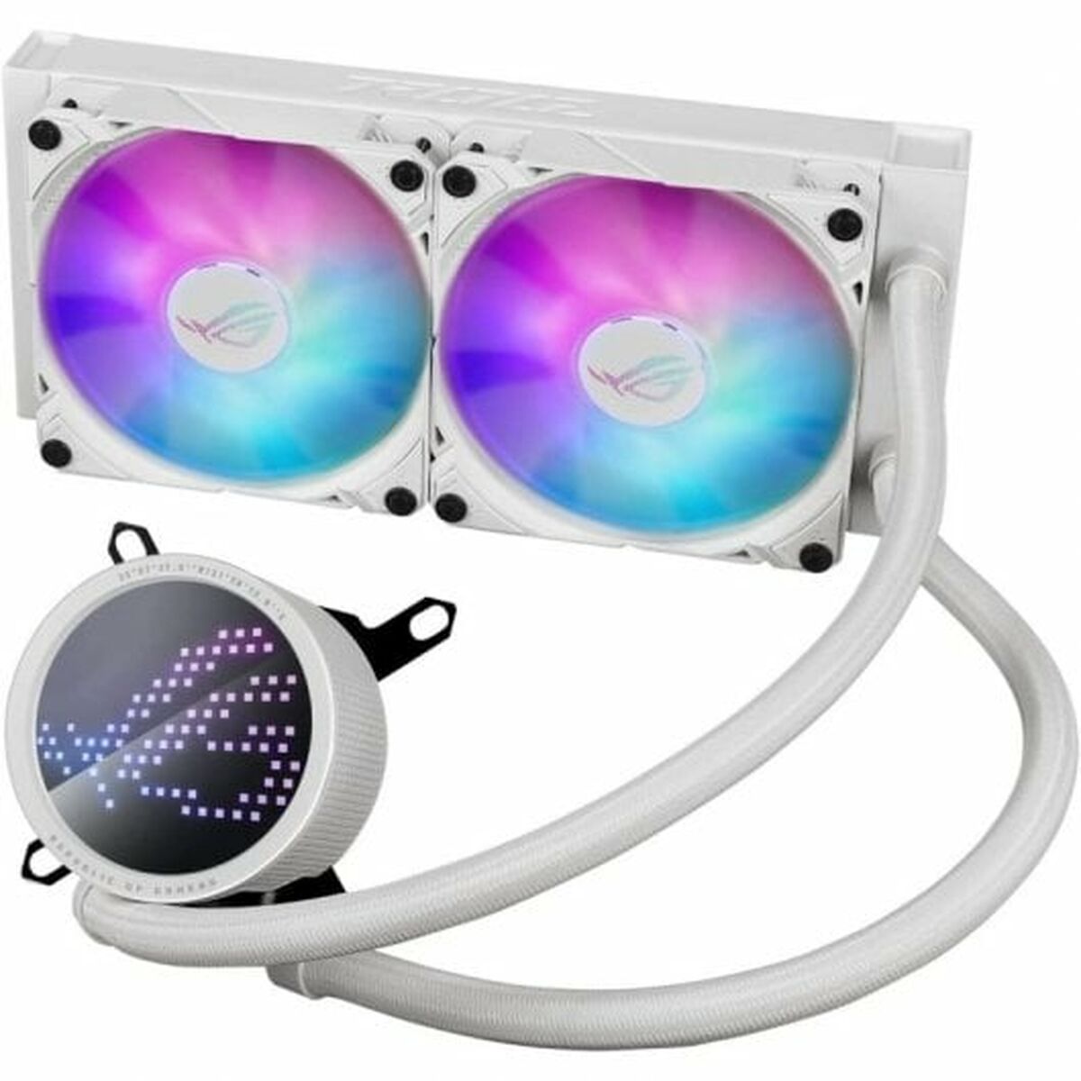 ASUS ROG RYUO III 240 ARGB white edition all-in-one CPU liquid cooler with Asetek 8th gen pump solution and Anime Matrix LED Display