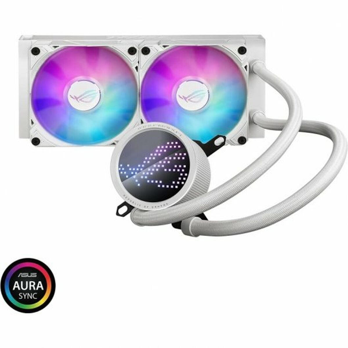ASUS ROG RYUO III 240 ARGB white edition all-in-one CPU liquid cooler with Asetek 8th gen pump solution and Anime Matrix LED Display