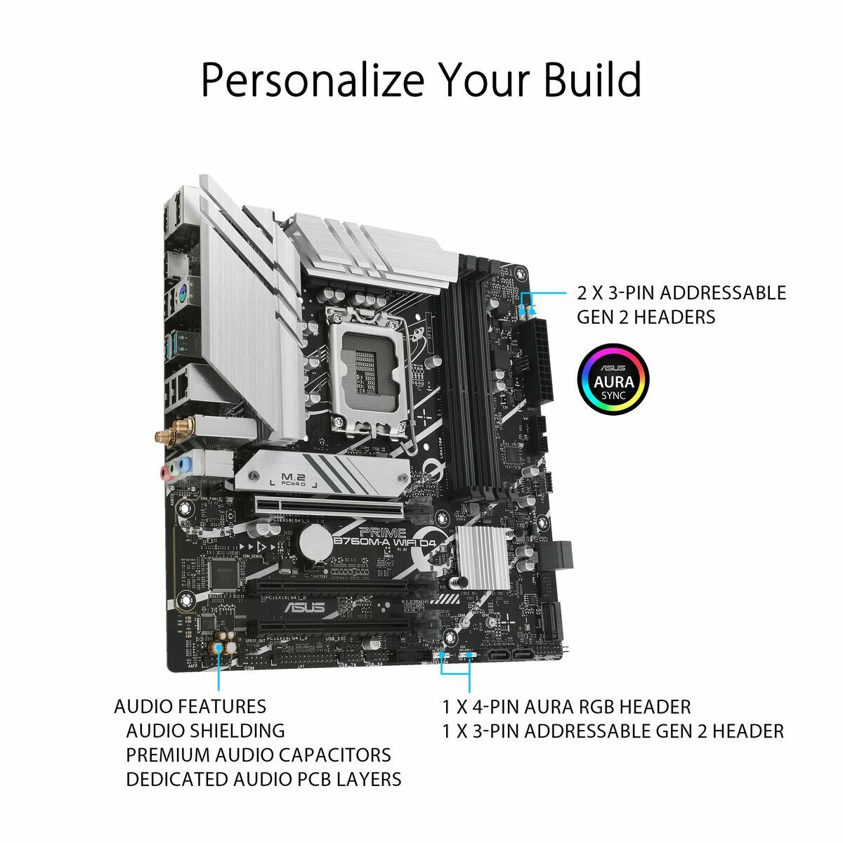 ASUS PRIME B760M-A WIFI D4 LGA 1700 4xDDR4 microATX 4xSATA MB 1xHDMI 2.1 1xDP 1.4 1xD-Sub 2xM.2