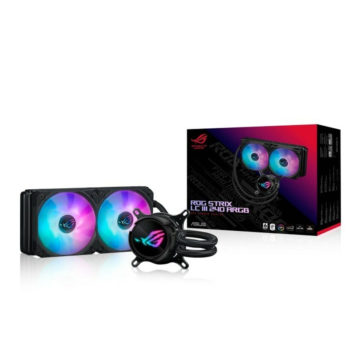 ASUS ROG Strix LC III 240 ARGB all-in-one CPU liquid cooler with 360 rotatable water block Premium ROG ARGB fans