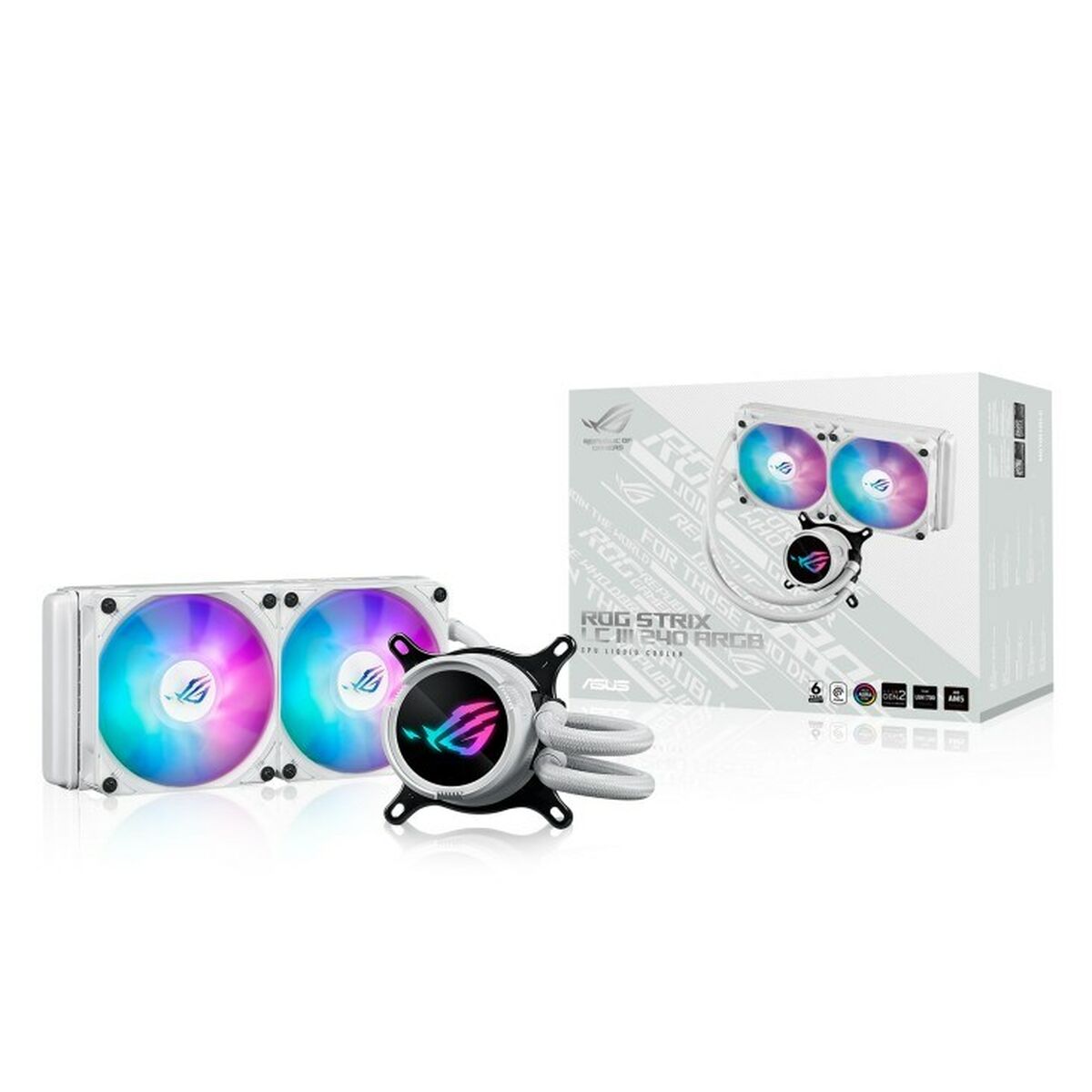 ASUS ROG Strix LC III 240 ARGB WHT all-in-one CPU liquid cooler with 360 rotatable water block Premium ROG ARGB fans