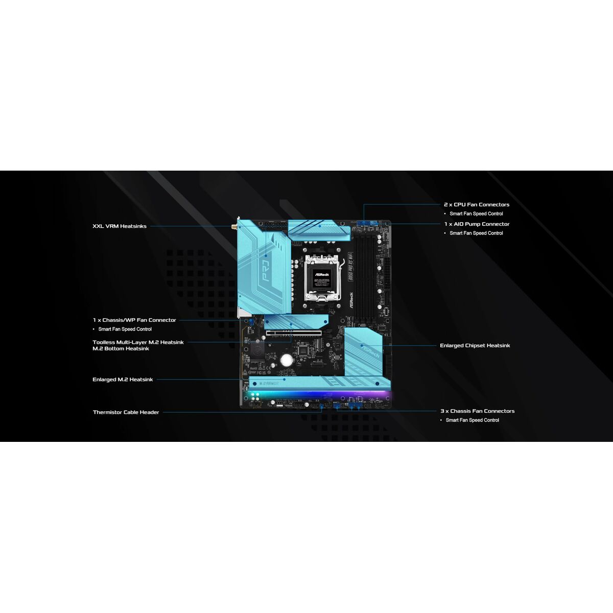 ASRock 90-MXBQL-A0UAYZ Carte mere B850 Pro RS WiFi ATX avec DDR5 et Ethernet 2.5Gb