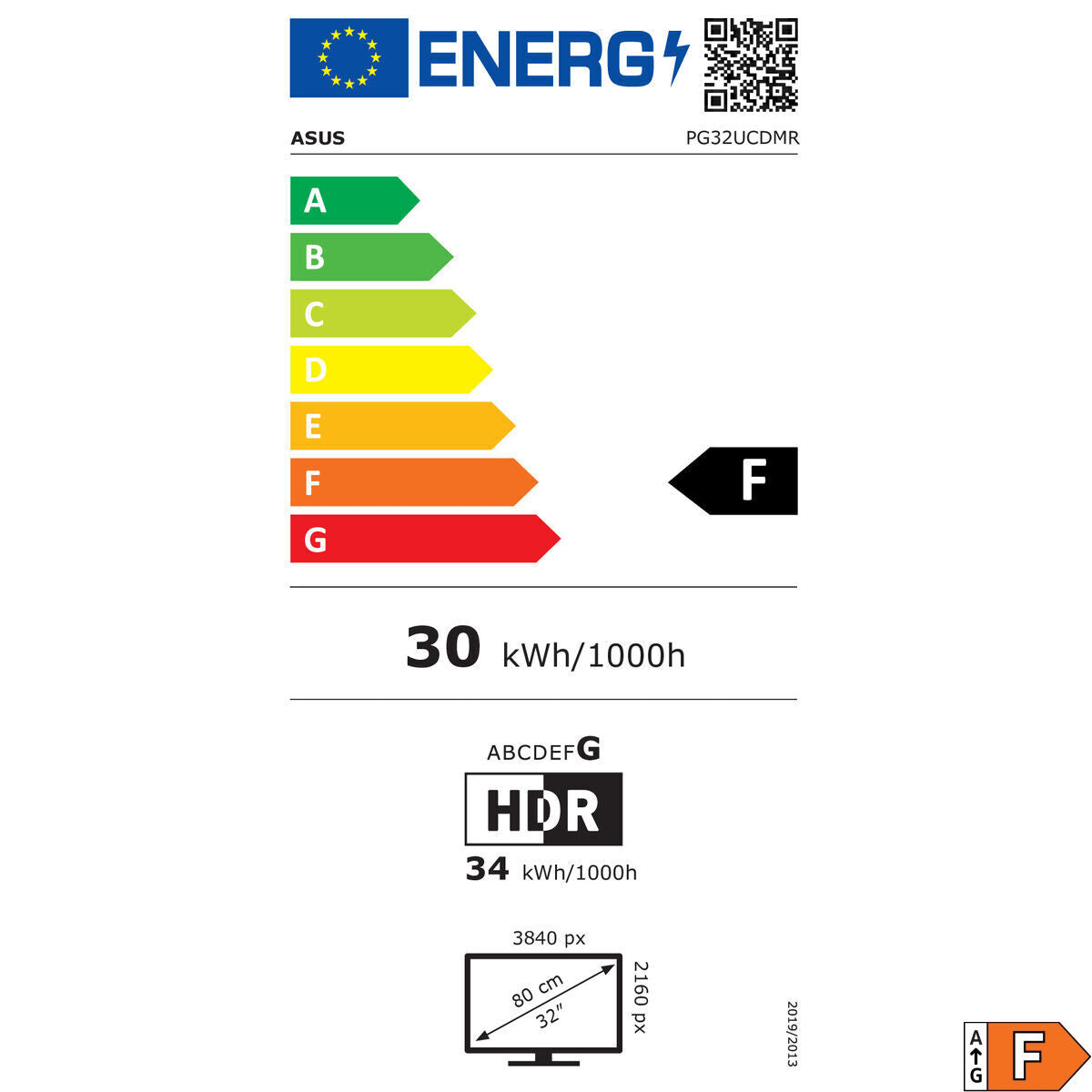 "ASUS ROG Swift OLED PG32UCDMR écran plat de PC 80 cm (31.5"") 3840 x 2160 pixels 4K Ultra HD QD-OLED Noir"