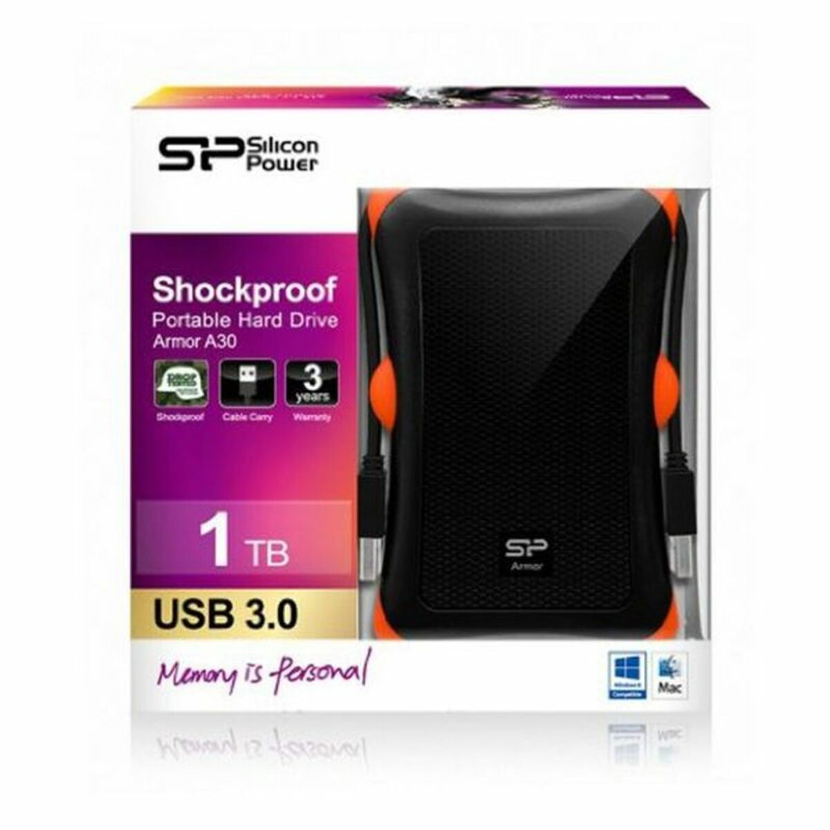 SILICON POWER External HDD Armor A30 2.5p 1To USB 3.0 Anti-shock Black