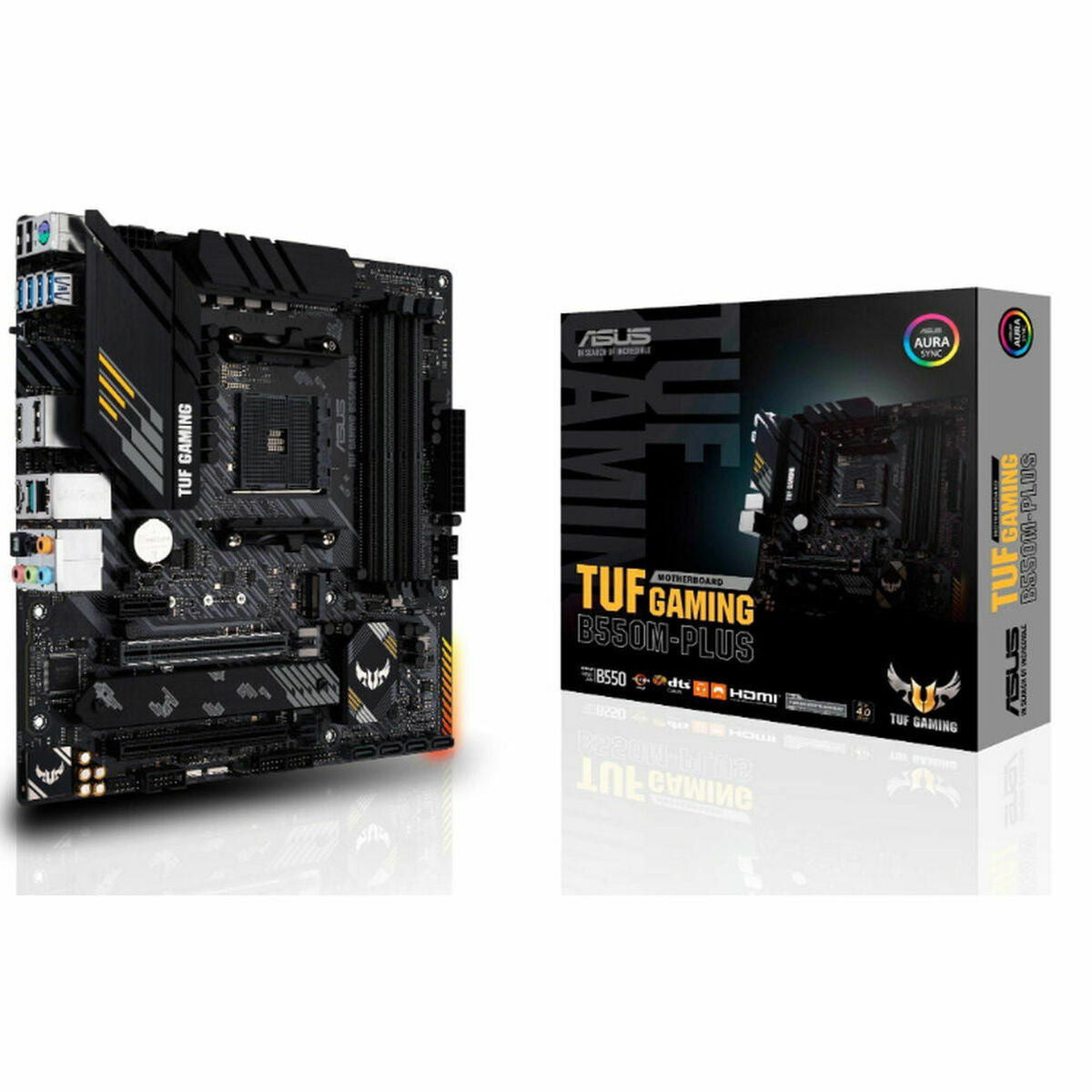 ASUS TUF GAMING B550M-PLUS mATX MB PCIe 4.0 dual M.2 10 DrMOS power stages 2.5Gb Ethernet HDMI DisplayPort SATA 6Gbps