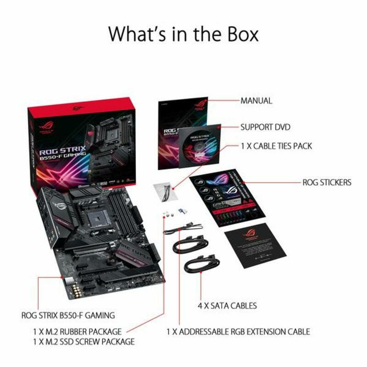 ASUS ROG STRIX B550-F GAMING ATX MB PCIe 4.0-ready dual M.2 USB3.2 Gen 2 Type-C plus HDMI2.1 and DisplayPort1.2 output support