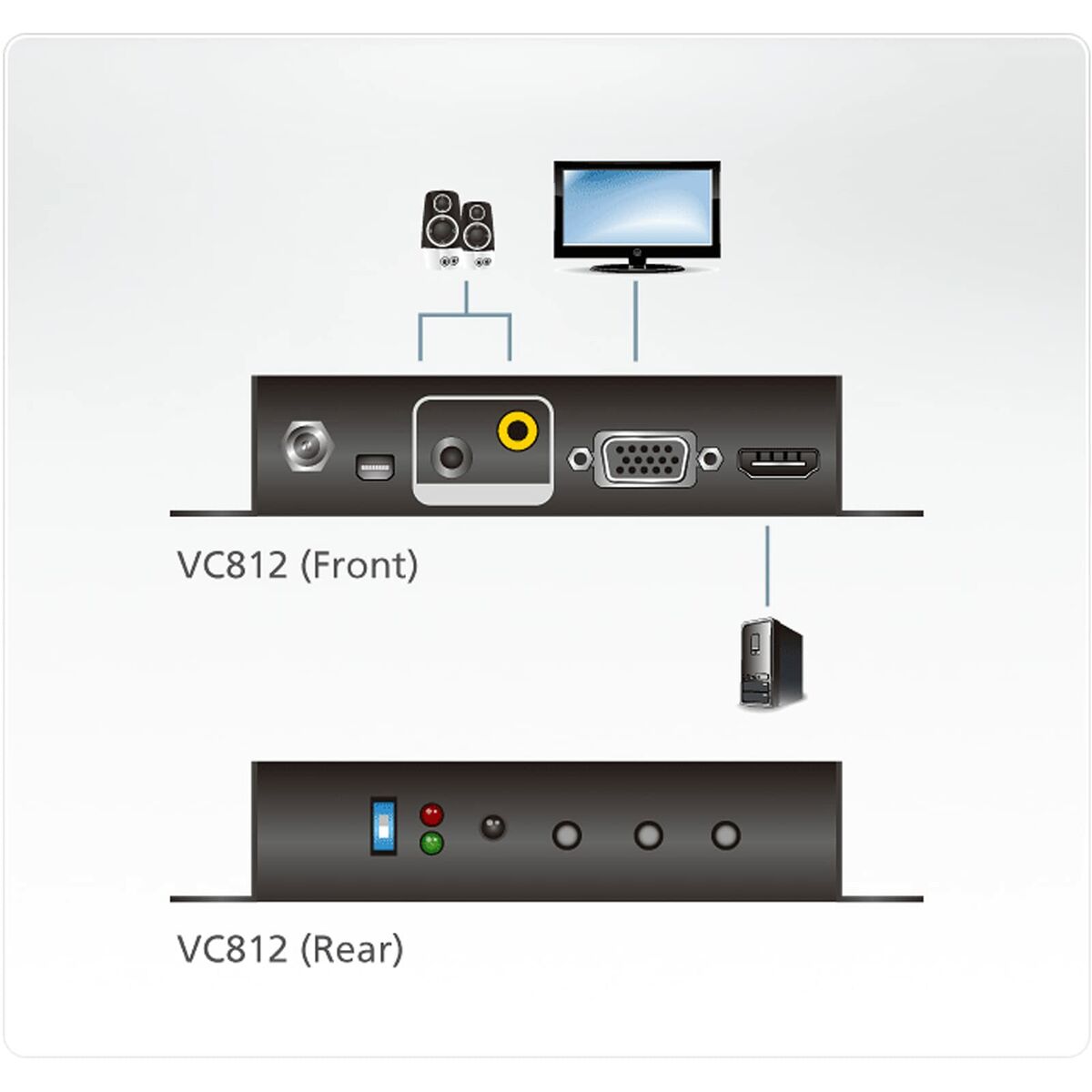 "ATEN Convertisseur HDMI-VGA avec convertisseur de format d’image - Convertisseur vidéo scaler - Noir - Métal - 1920 x 1200 pixels - 800 x 600,1024 x 768,1280 x "