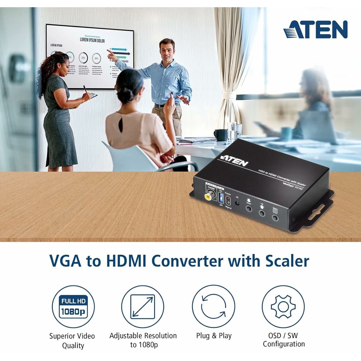 Aten VC182 convertisseur-scaler VGA + audio vers HDMI