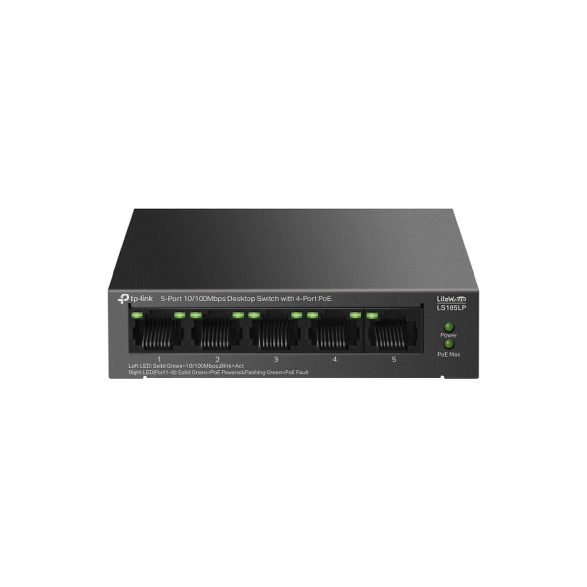 TP-Link LiteWave LS105P Non-géré Fast Ethernet (10/100) Connexion Ethernet, supportant l'alimentation via ce port (PoE) Noir