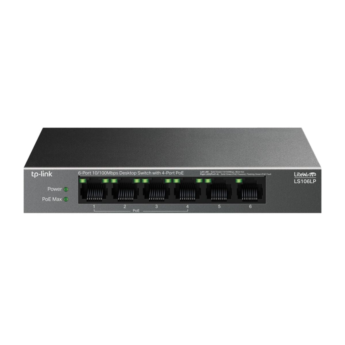 TP-Link LiteWave LS106LP commutateur réseau Non-géré Fast Ethernet (10/100) Connexion Ethernet, supportant l'alimentation via ce port (PoE) Noir