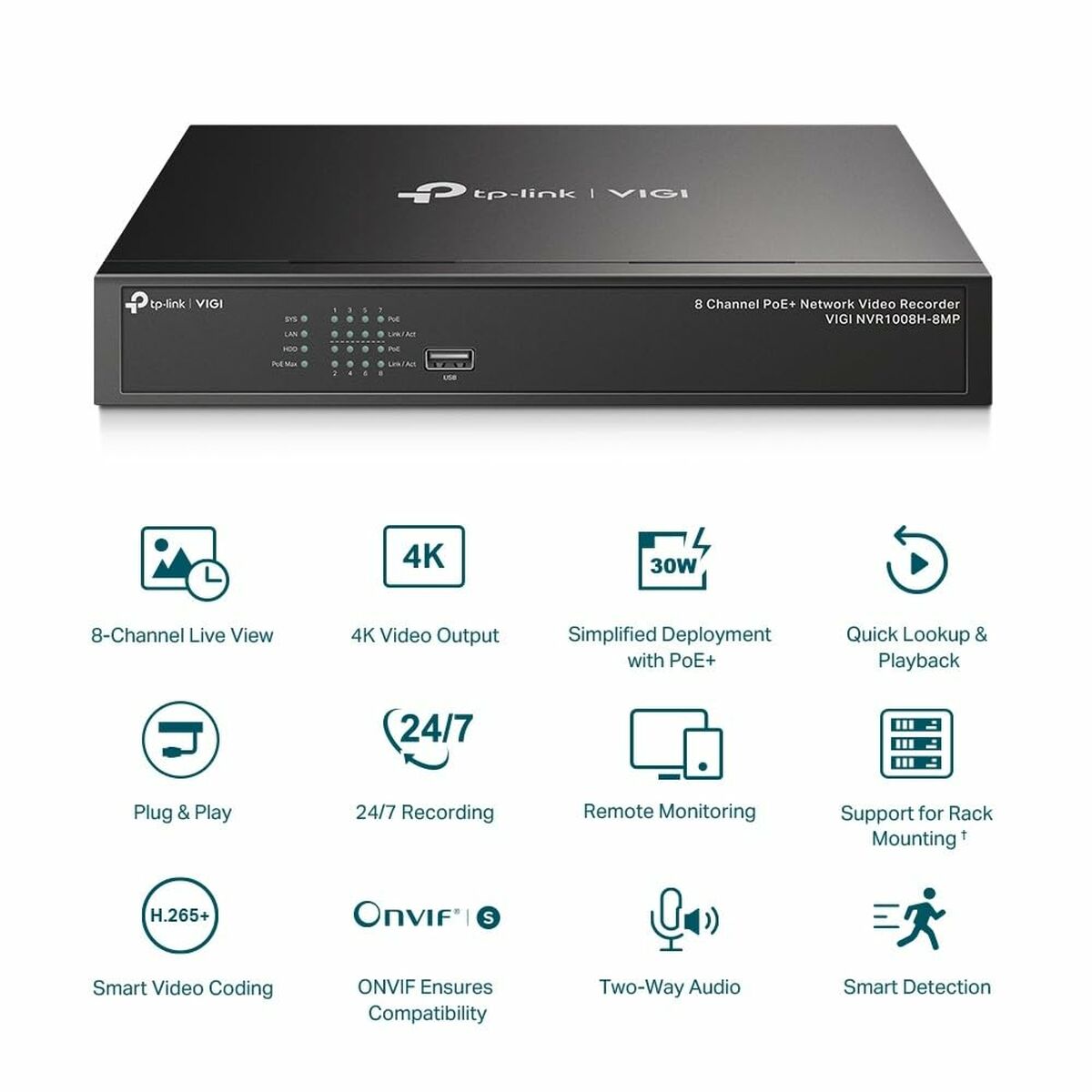 TP-LINK VIGI NVR1008H-8MP 8 Channel PoE Network Video Recorder