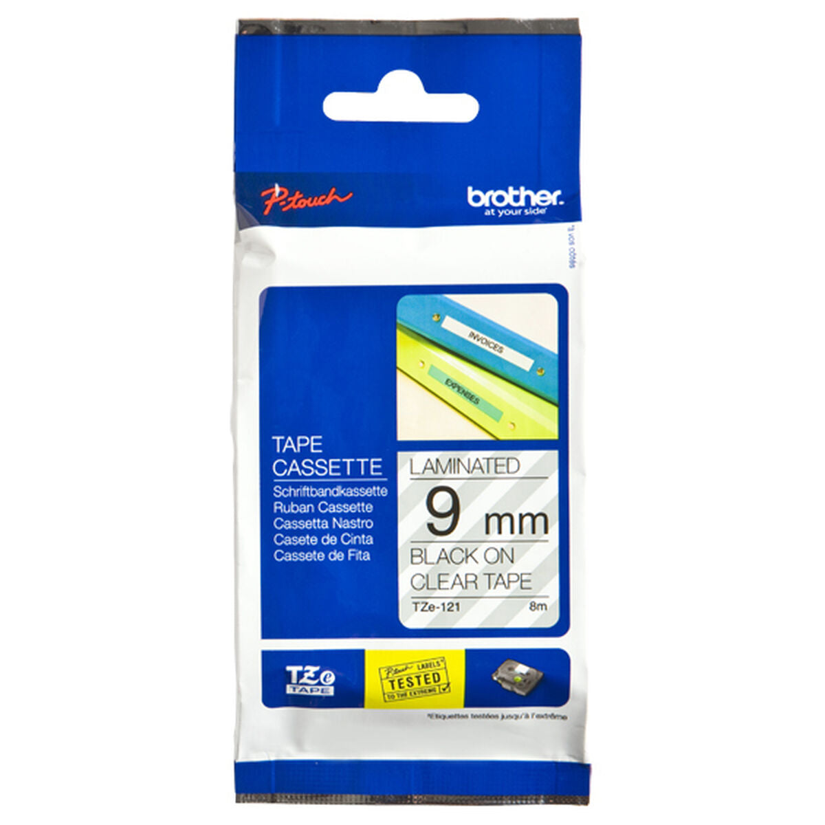 BROTHER P-TOUCH TZE-121 noir sur clear 9mm