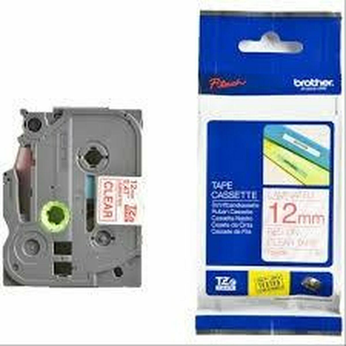 BROTHER P-TOUCH TZE-132 rouge sur clear 12mm