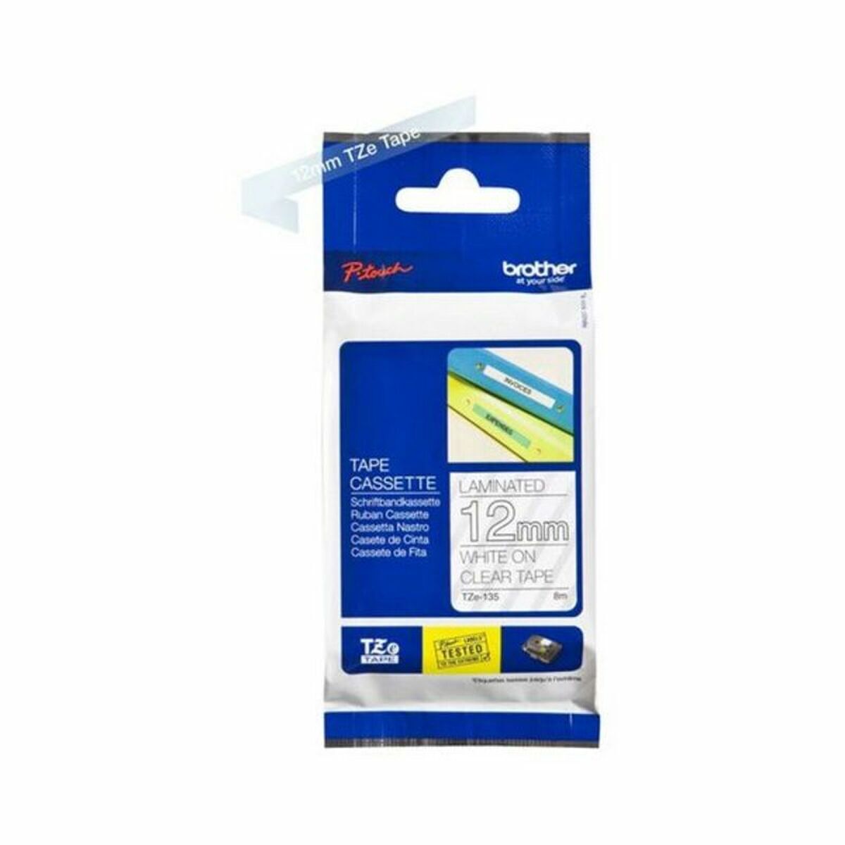 BROTHER P-TOUCH TZE-135 blanc sur clear 12mm