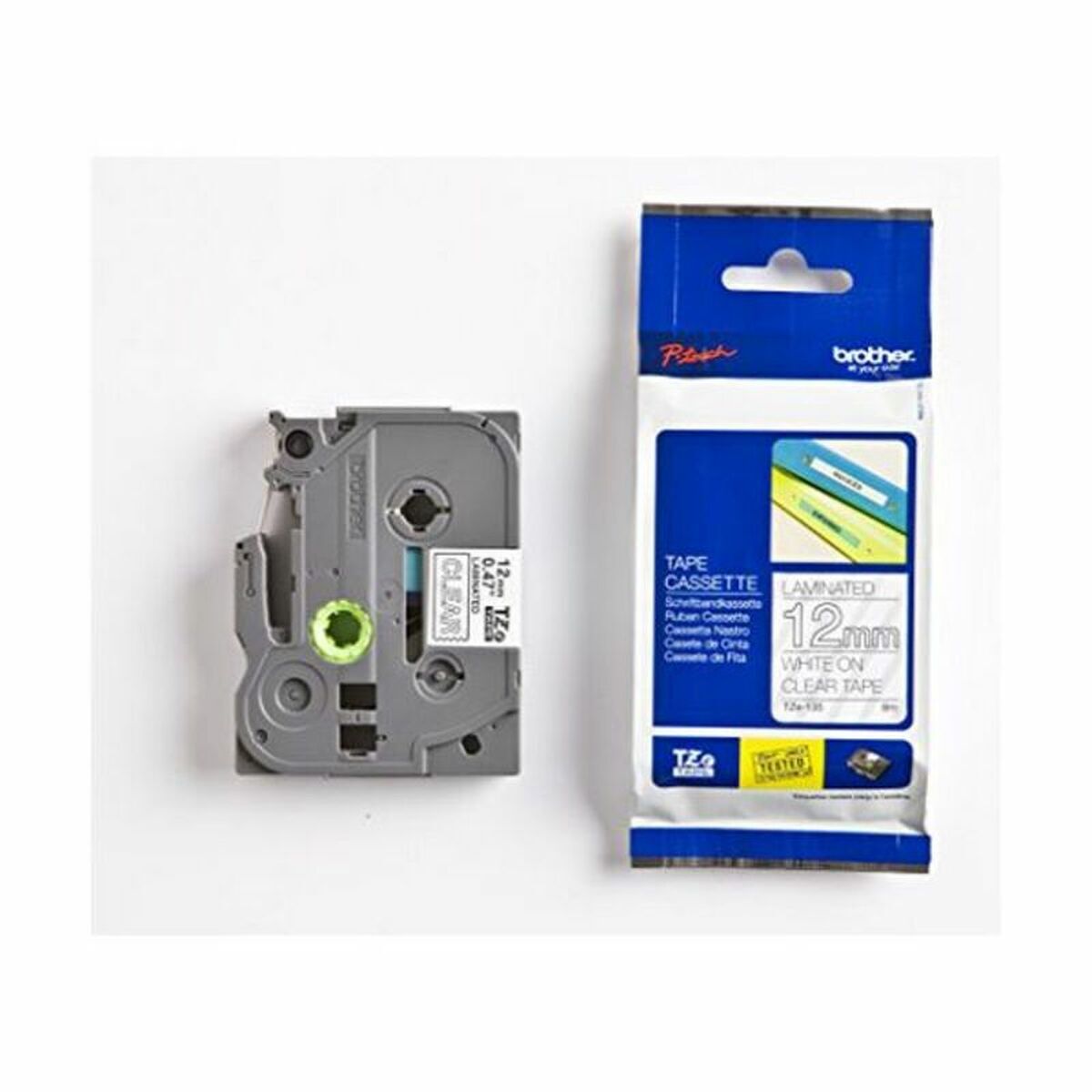 BROTHER P-TOUCH TZE-135 blanc sur clear 12mm
