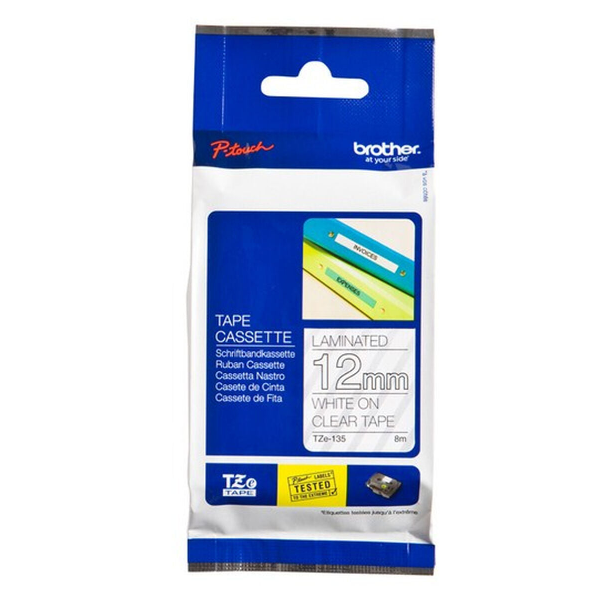 BROTHER P-TOUCH TZE-135 blanc sur clear 12mm