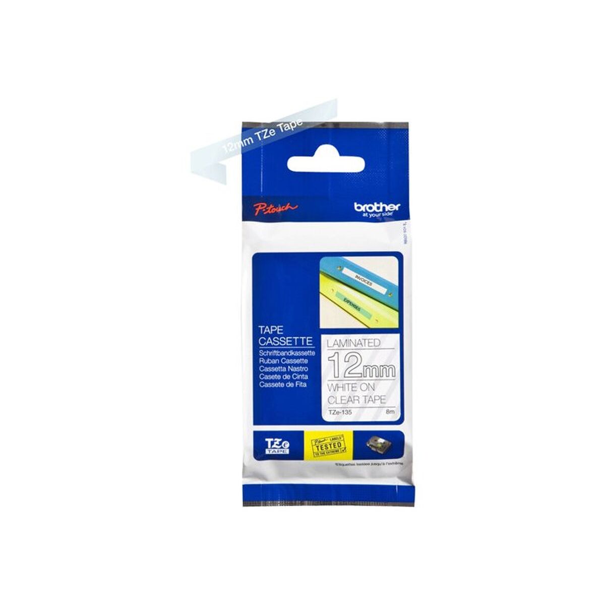 BROTHER P-TOUCH TZE-135 blanc sur clear 12mm