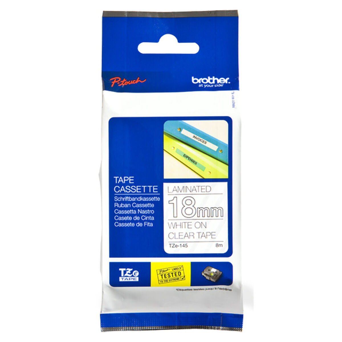 BROTHER P-TOUCH TZE-145 blanc sur clear 18mm