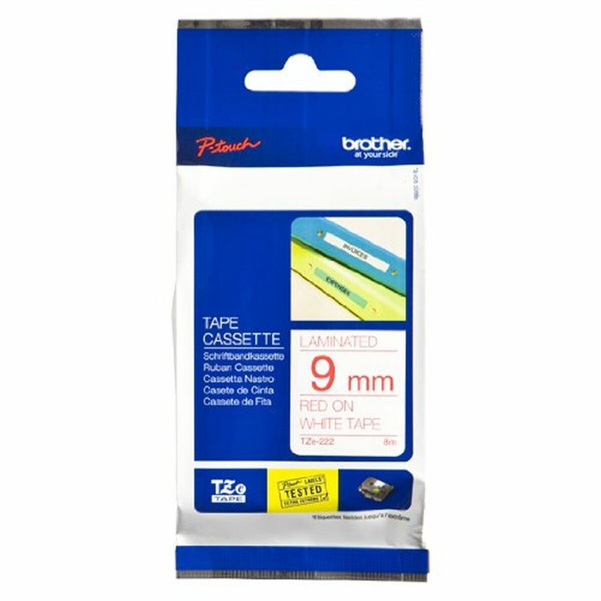 BROTHER P-TOUCH TZE-222 rouge sur blanc 9mm
