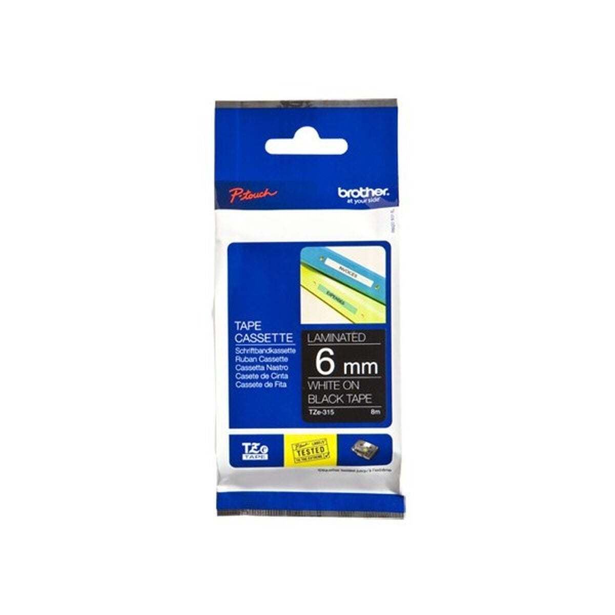 BROTHER P-TOUCH TZE-315 blanc sur noir  6mm