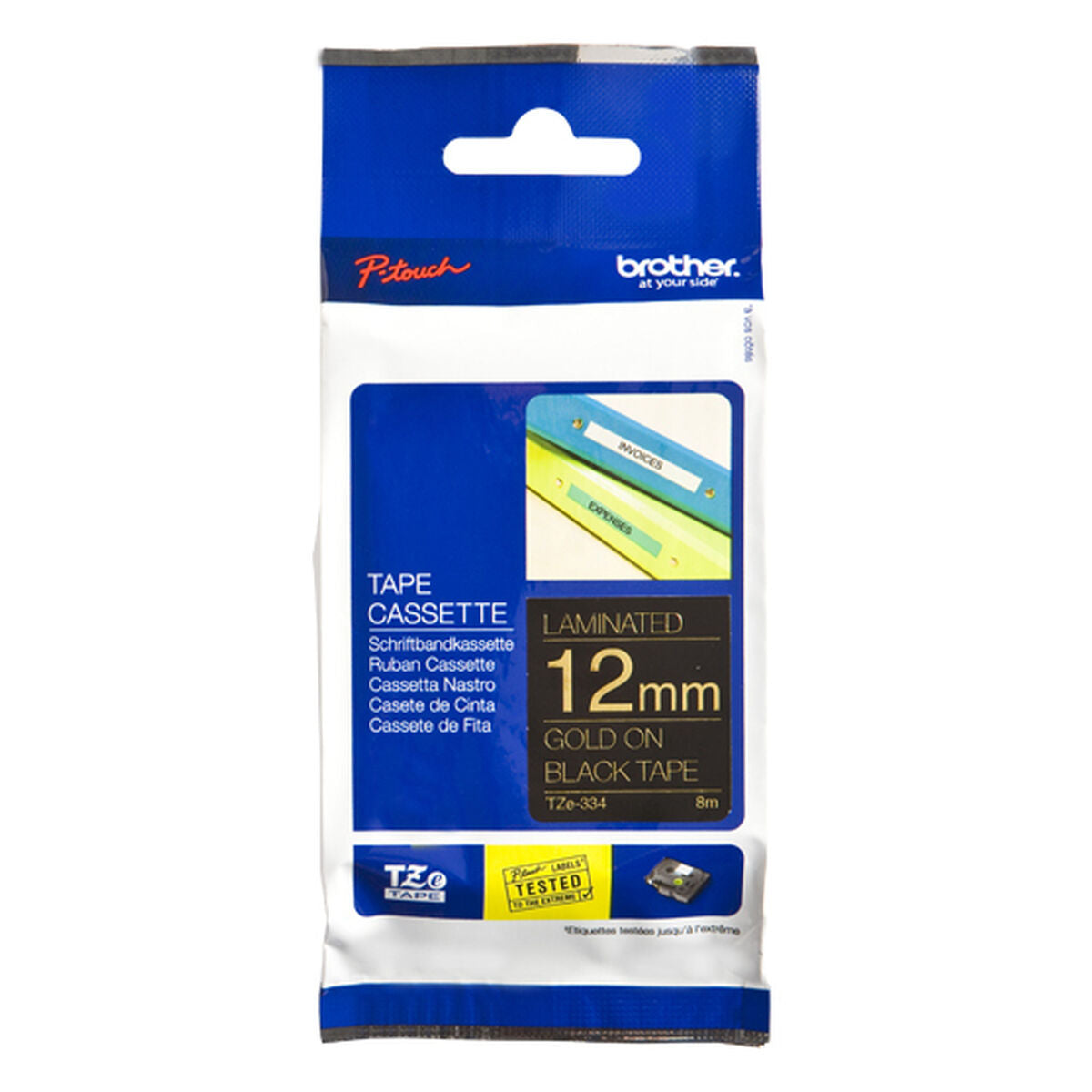 BROTHER P-TOUCH TZE-334 gold sur noir  12mm