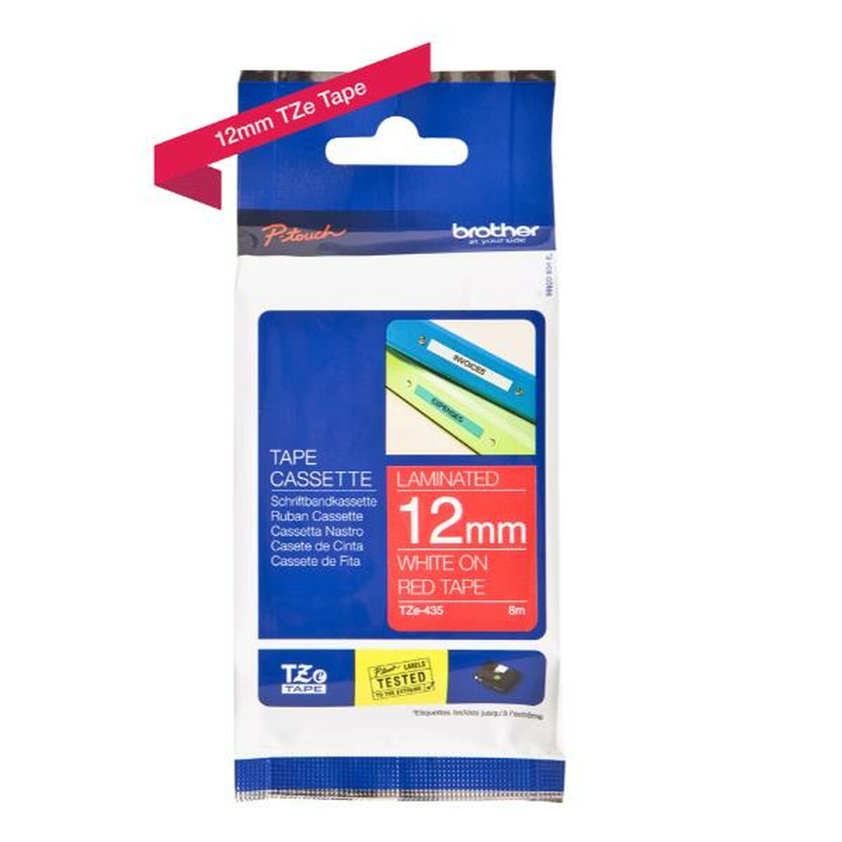BROTHER P-TOUCH TZE-435 blanc sur rouge 12mm